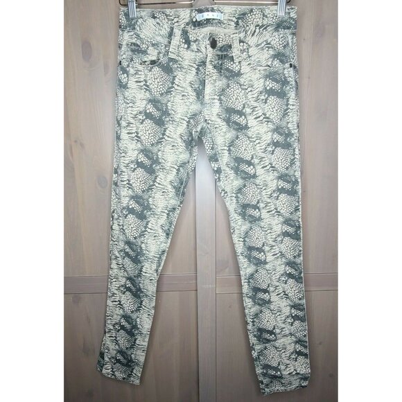 CAbi Jeans Women Size 2 Beige Black Diamondback Snakeskin Print Skinny Stretch - Picture 1 of 12